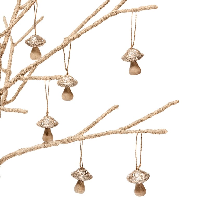 Hanging Champagne Wooden Mushroom Pack of 6