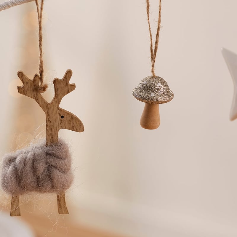 Hanging Champagne Wooden Mushroom Pack of 6