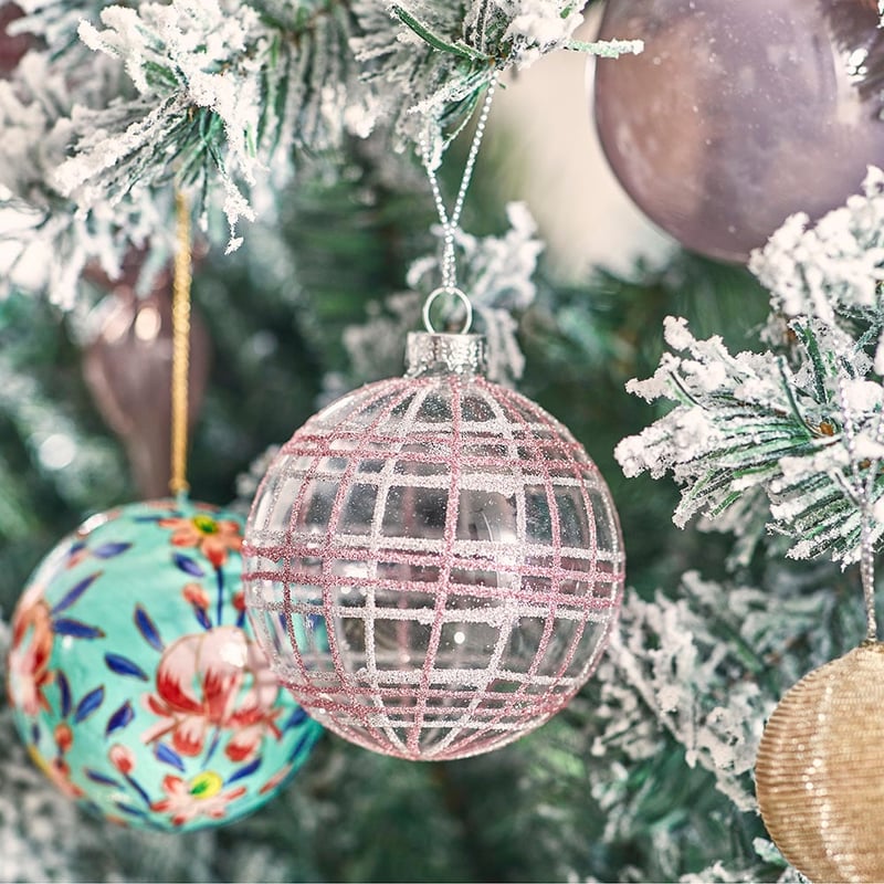 Glitter Pink Tartan Bauble