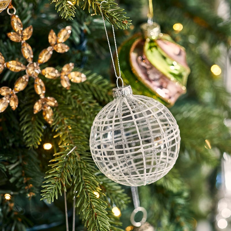 Glitter Silver Tartan Bauble