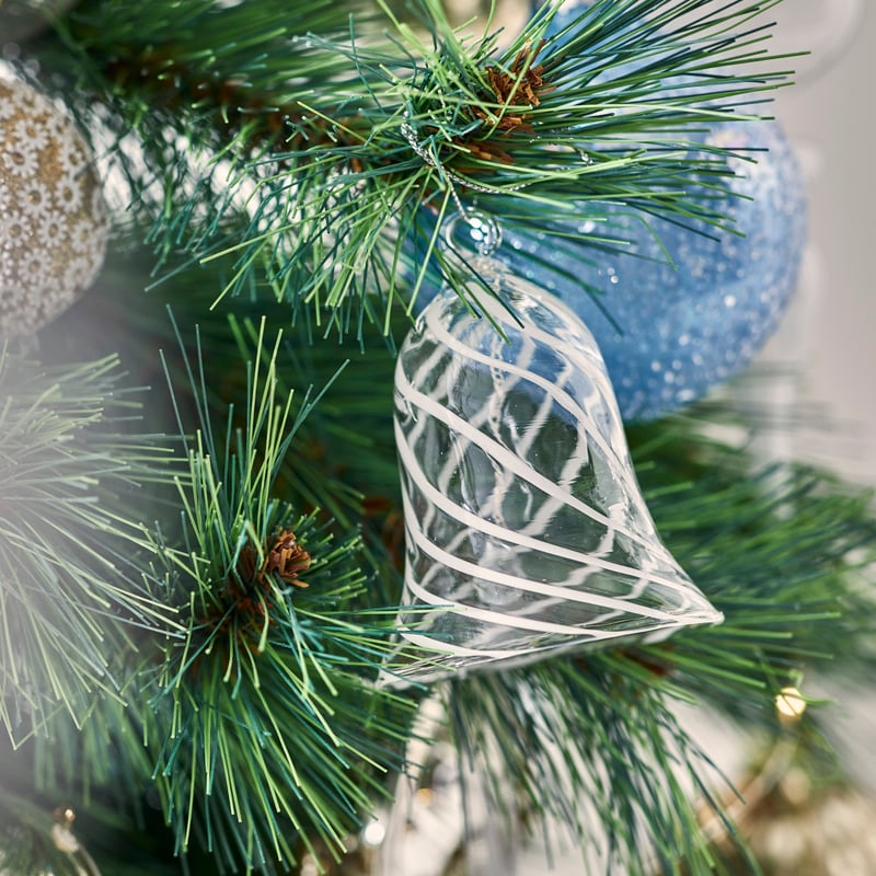 Luxe Swirl Clear & White Glass Bell Ornament