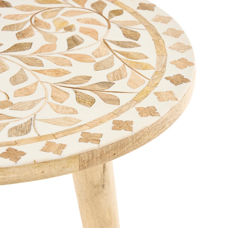 Chennai White & Natural Flora Tripod Side Table 