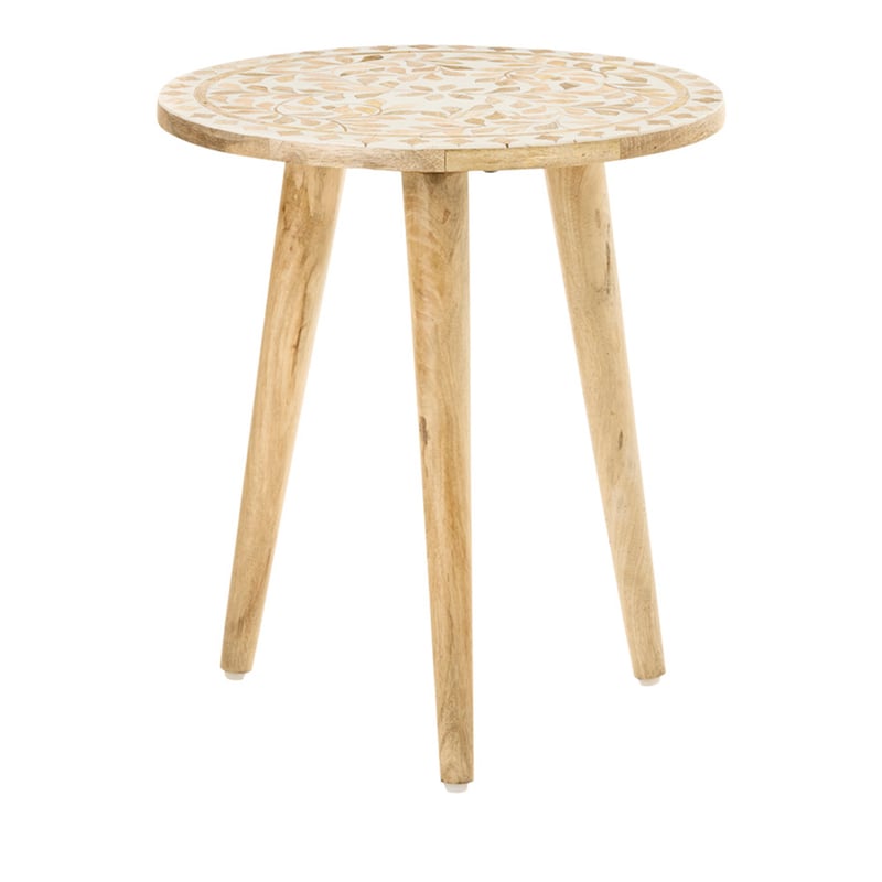 Chennai White & Natural Flora Tripod Side Table 