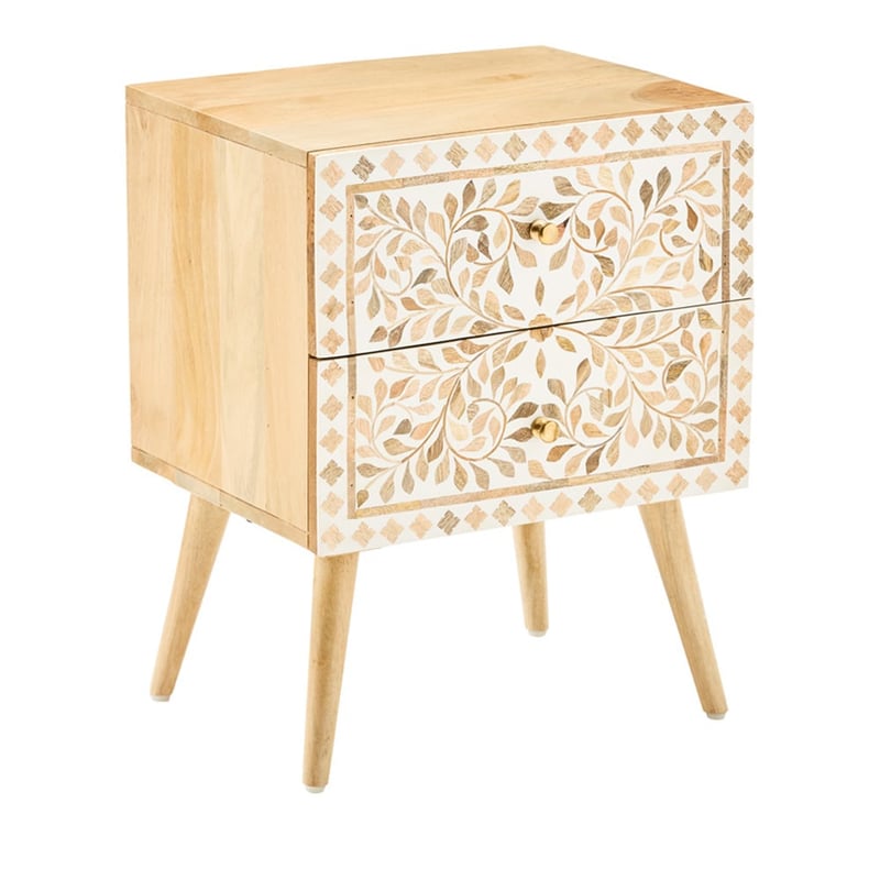 Chennai White & Natural Flora Bedside Table