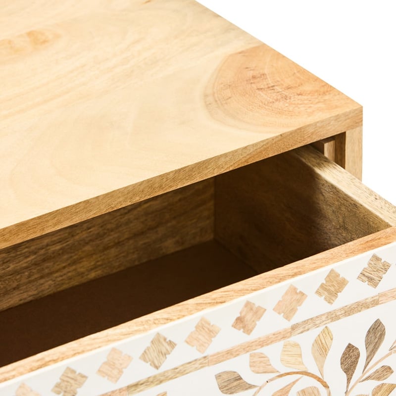 Chennai White & Natural Flora Bedside Table