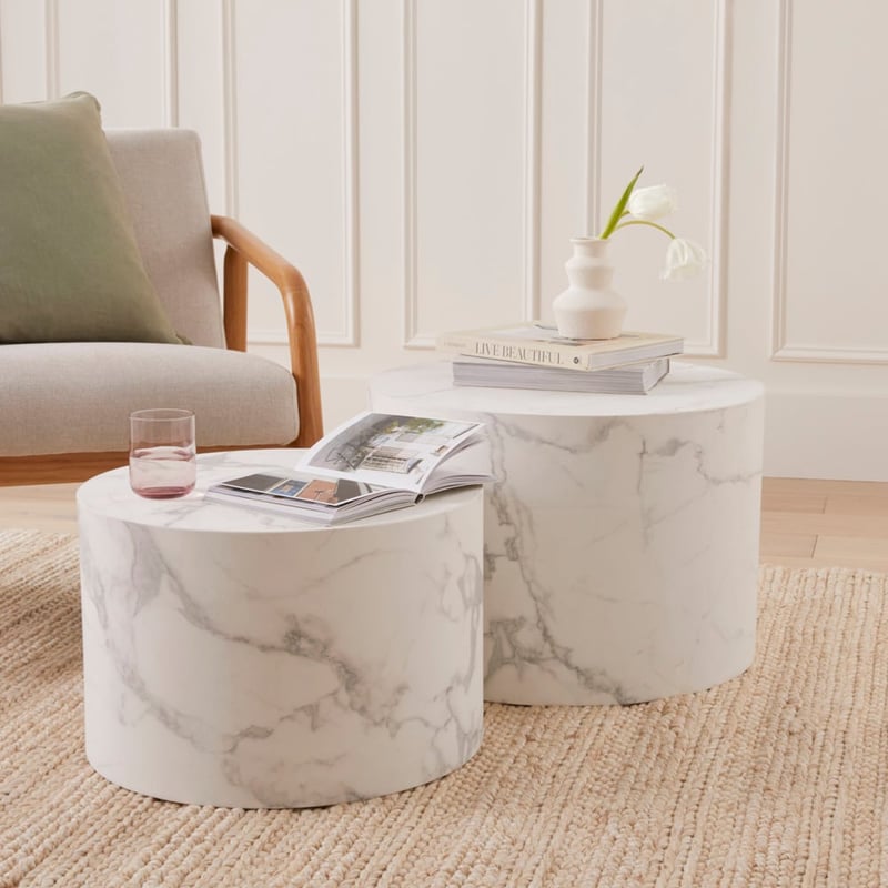 Nora White Marble Coffee Table Set