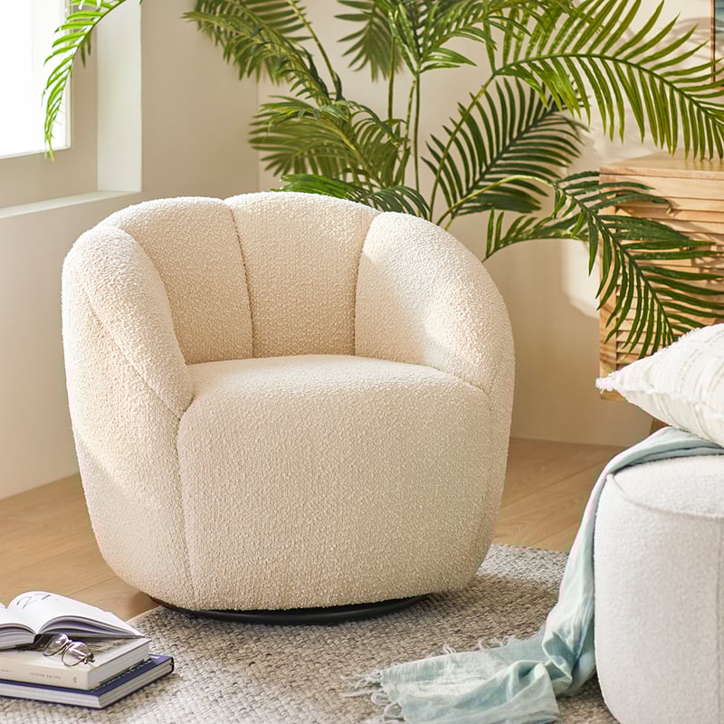 Ariel Ivory Boucle Swivel Chair