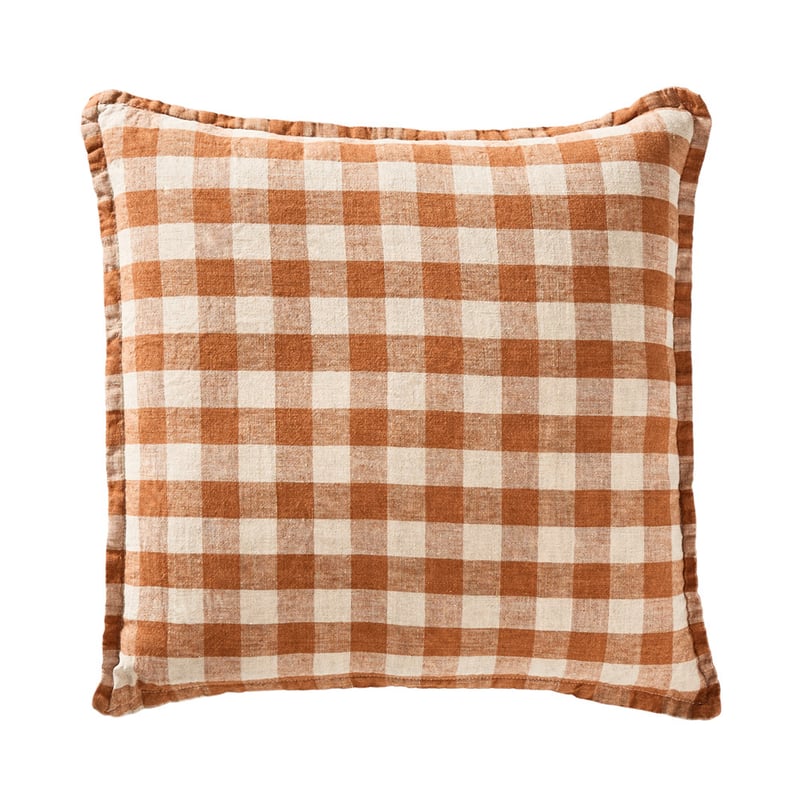 Belgian Brown Sugar & Linen Check Vintage Washed Linen Cushion