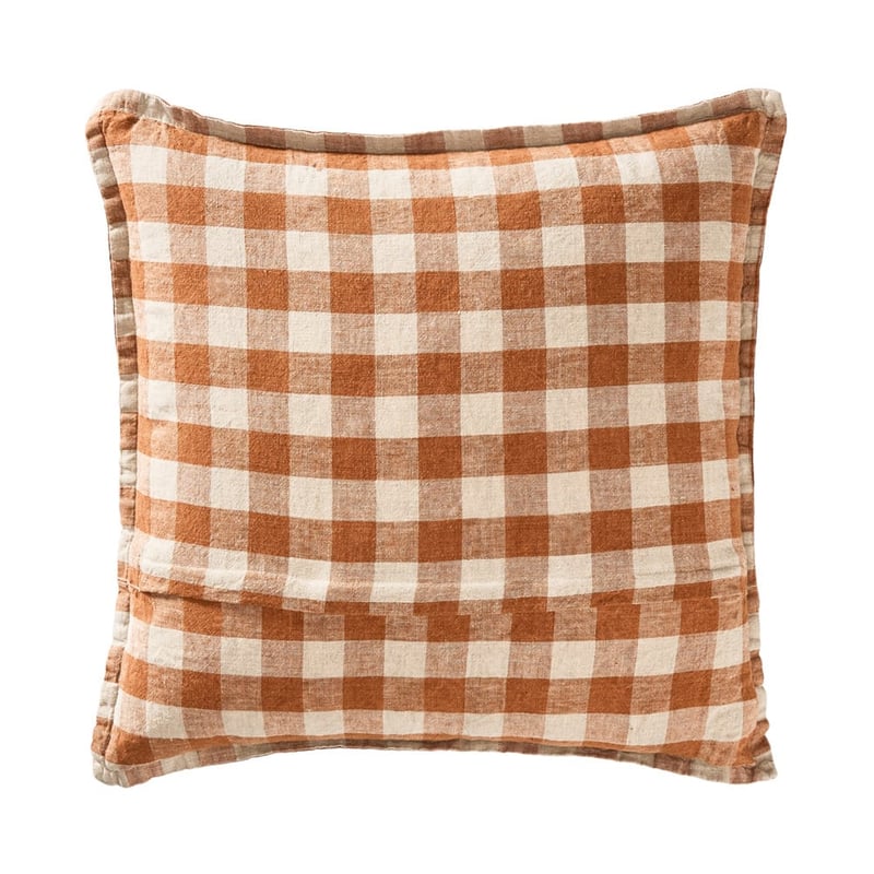 Belgian Brown Sugar & Linen Check Vintage Washed Linen Cushion