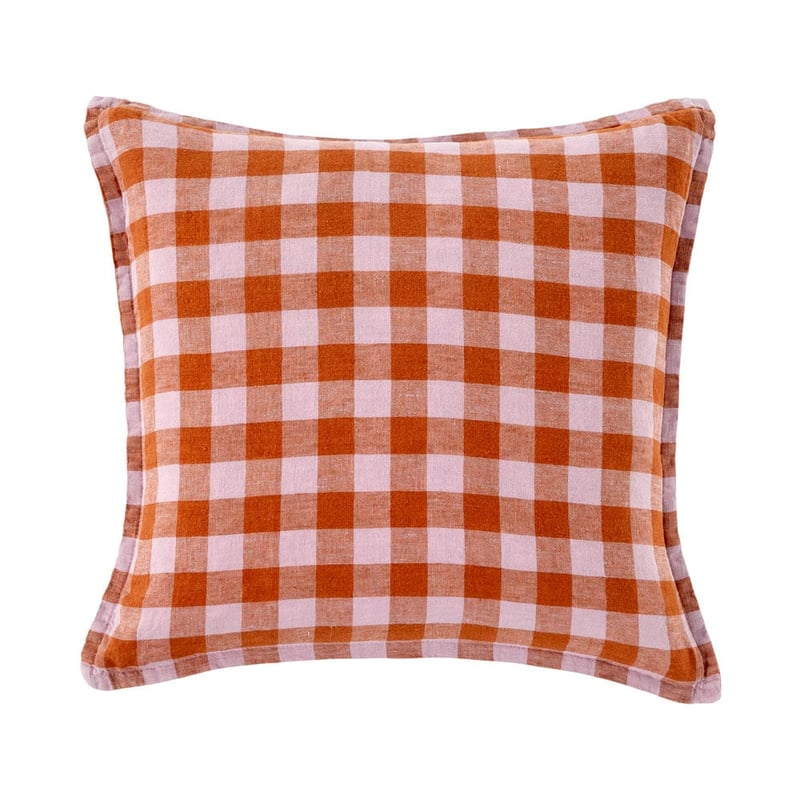 Belgian Check Vintage Washed Linen Lilac & Ginger Check Cushion