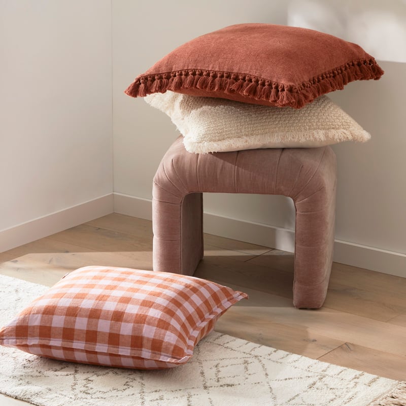 Belgian Check Vintage Washed Linen Lilac & Ginger Check Cushion