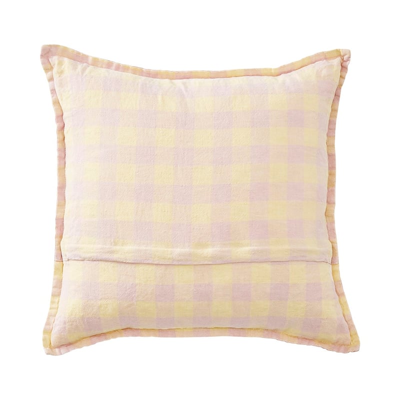 Belgian Nude Pink & Limoncello Check Vintage Washed Linen Cushion