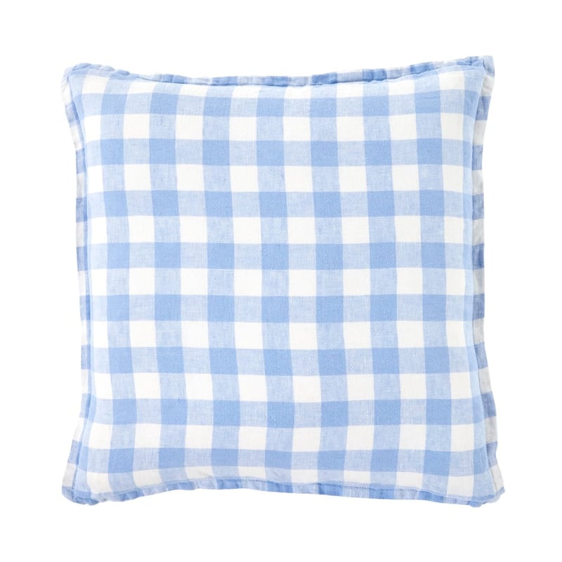 Belgian Pacific Blue & White Check Vintage Washed Linen Cushion