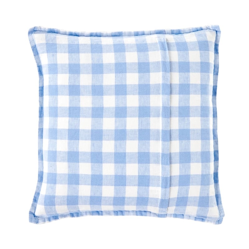 Belgian Pacific Blue & White Check Vintage Washed Linen Cushion