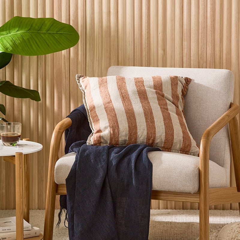 Belgian Brown Sugar & Linen Stripe Vintage Washed Linen Cushion