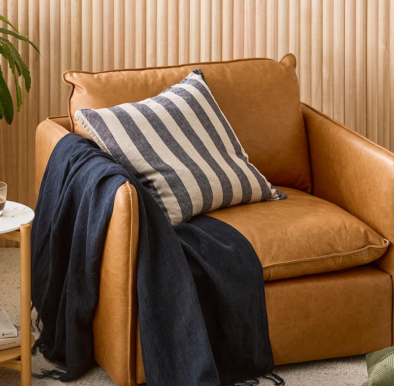 Belgian Navy & Linen Stripe Vintage Washed Linen Cushion