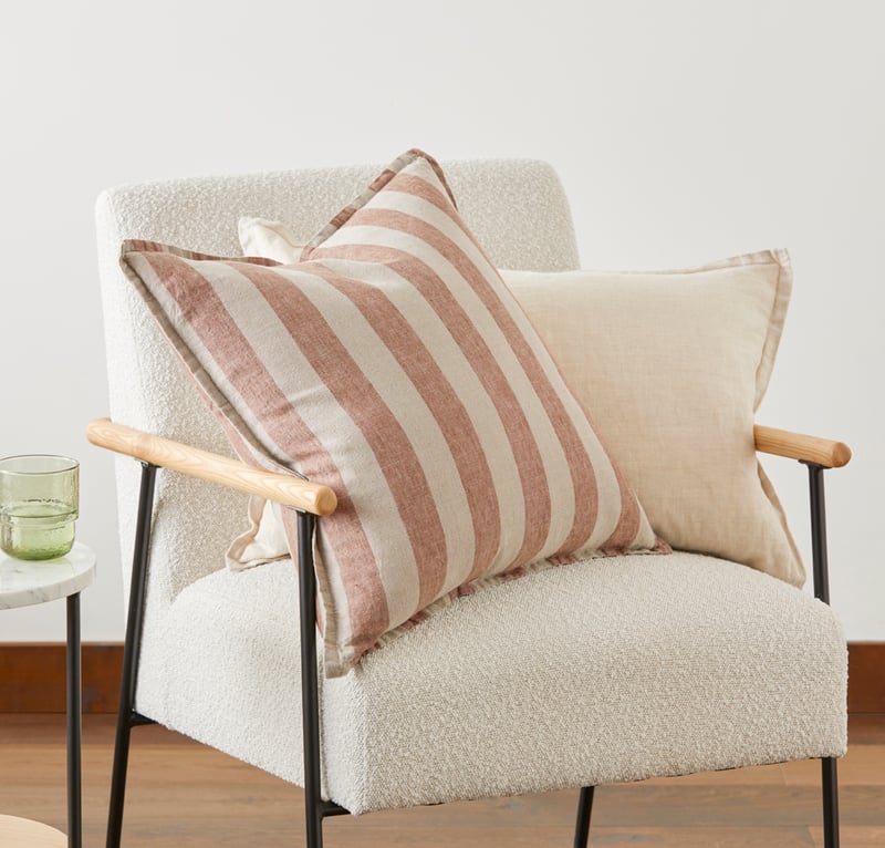 Belgian Cocoa & Linen Stripe Vintage Washed Linen Cushion