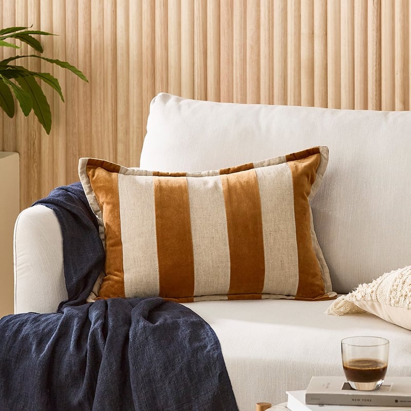 Bombay Deep Tobacco Stripe Velvet Cushion