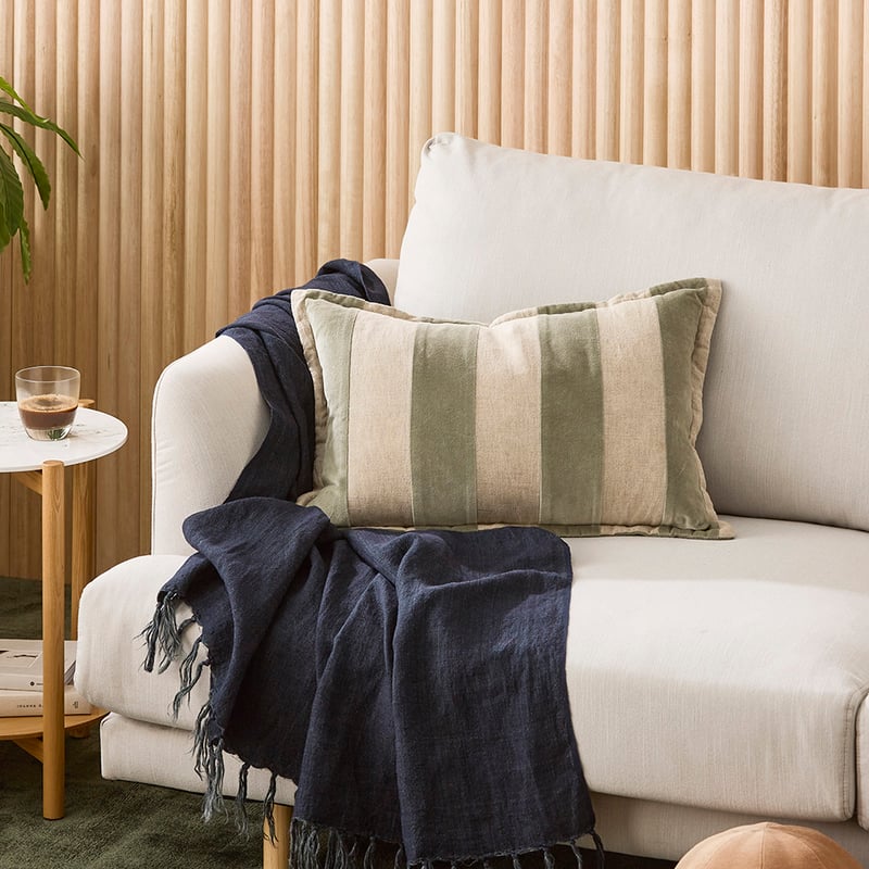 Bombay Sage Stripe Velvet Cushion