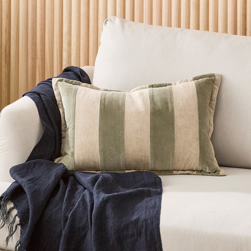 Bombay Sage Stripe Velvet Cushion