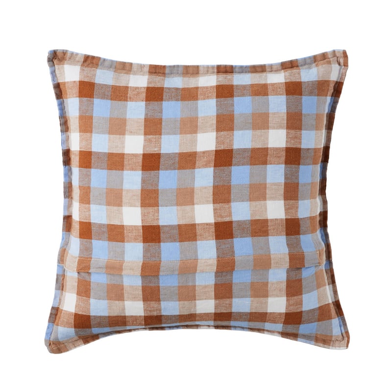 Belgian Blue Earth Multi Check Vintage Washed Linen Cushion