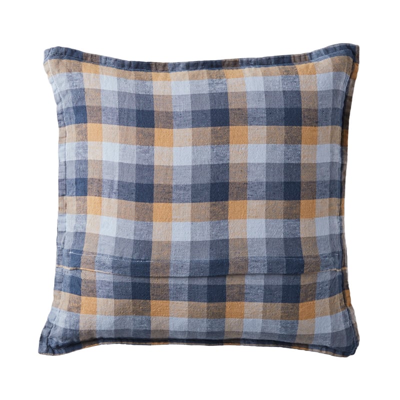 Belgian Blues Multi Check Vintage Washed Linen Cushion