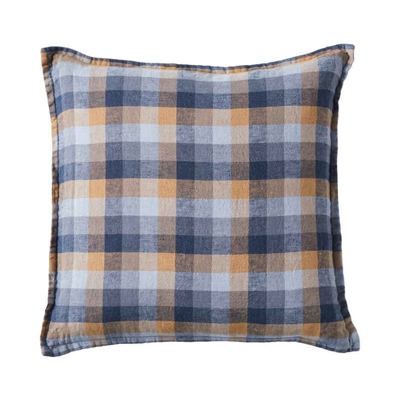 Belgian Blues Multi Check Vintage Washed Linen Cushion