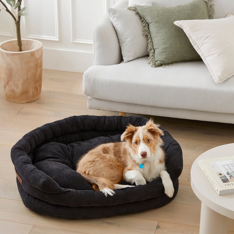 Ziggy Black Corduroy Pet Bed