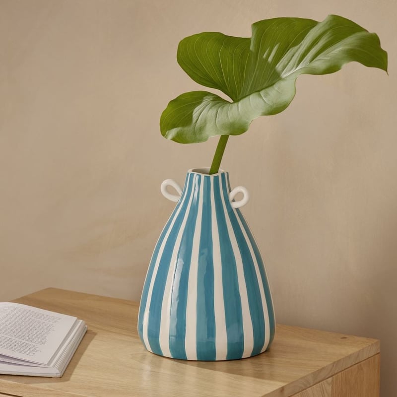 Lyon Navy Teal Stripe Vase