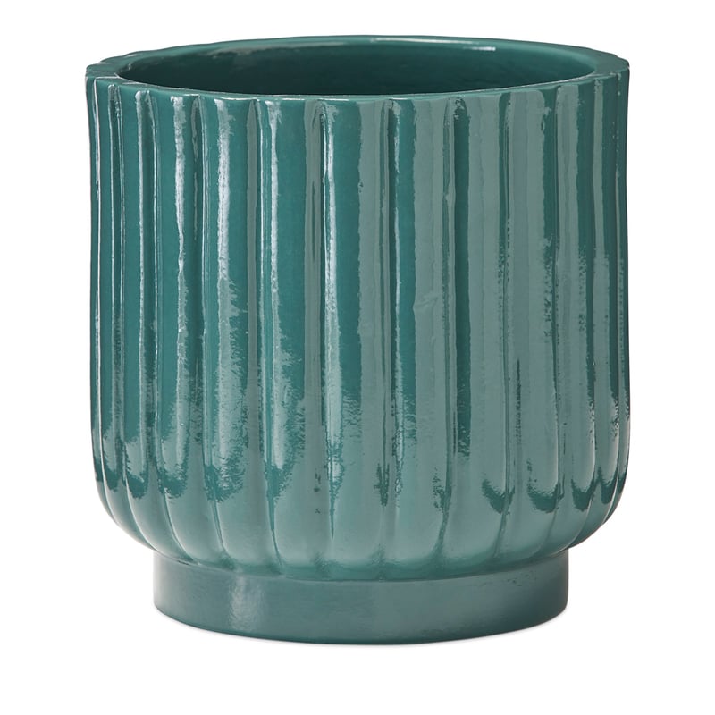 Ribbed Curved Teal Pot
