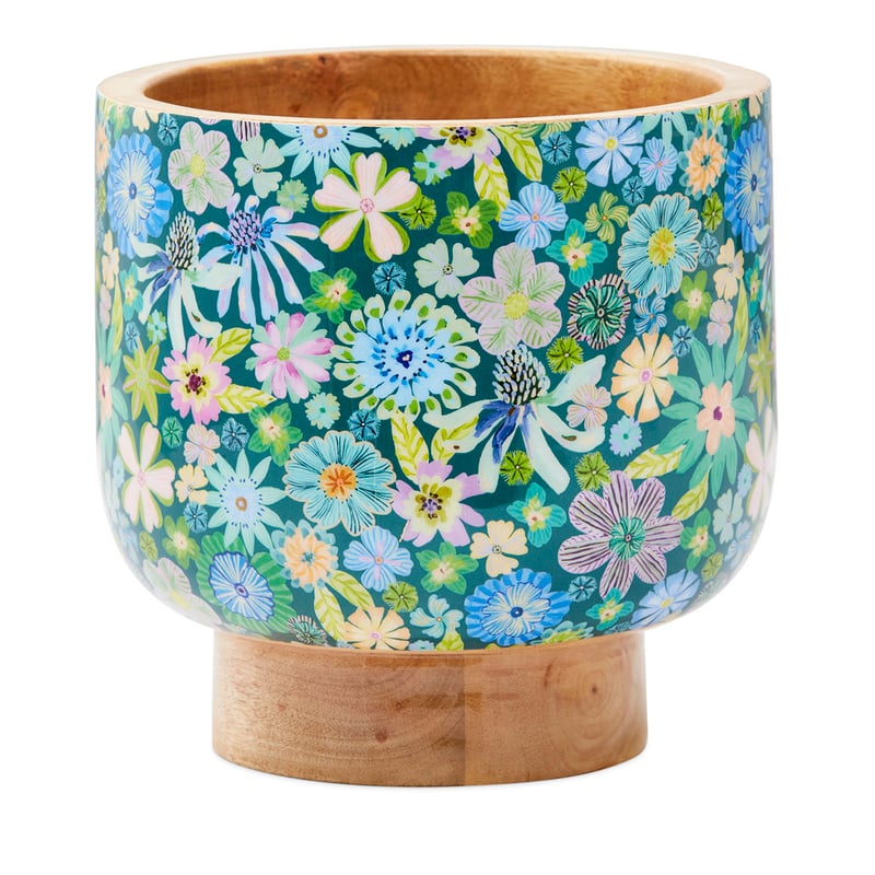 Sia Floral Blue Timber Pot