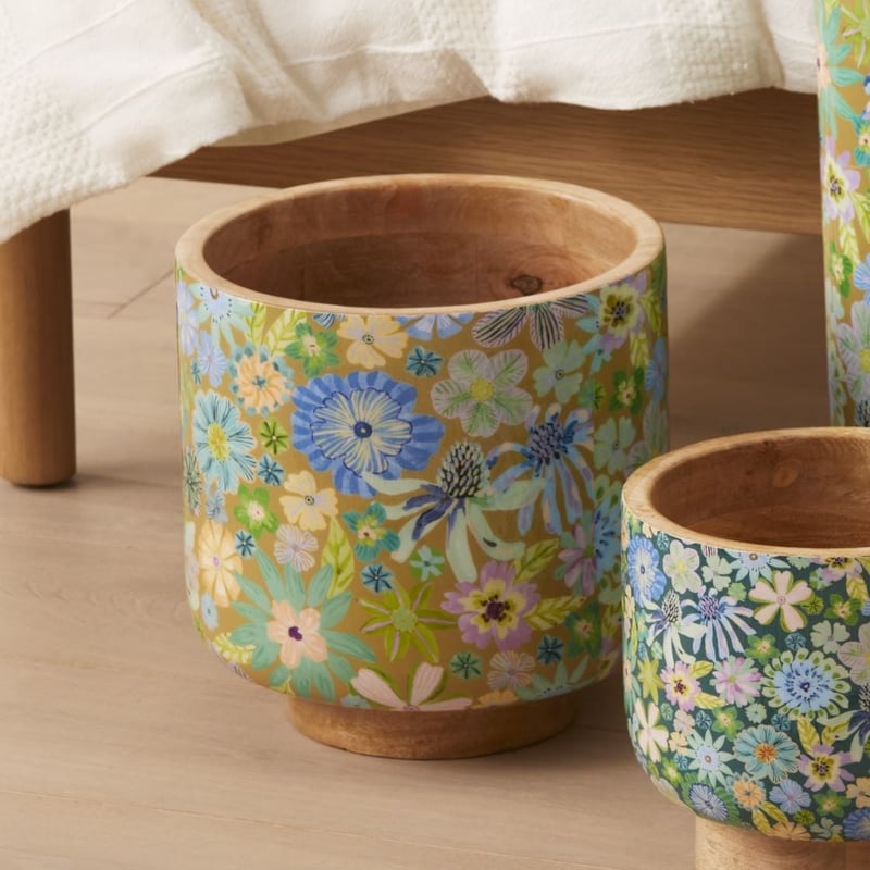 Sia Floral Gold Timber Pot