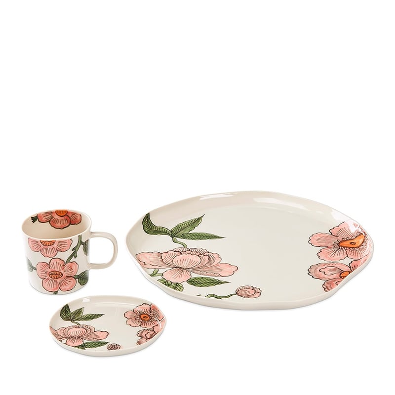 Vintage Flower Pink & Natural Handpainted Servingware