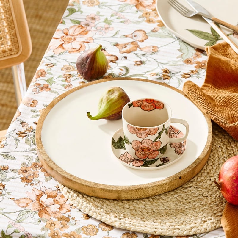 Vintage Flower Pink & Natural Handpainted Servingware