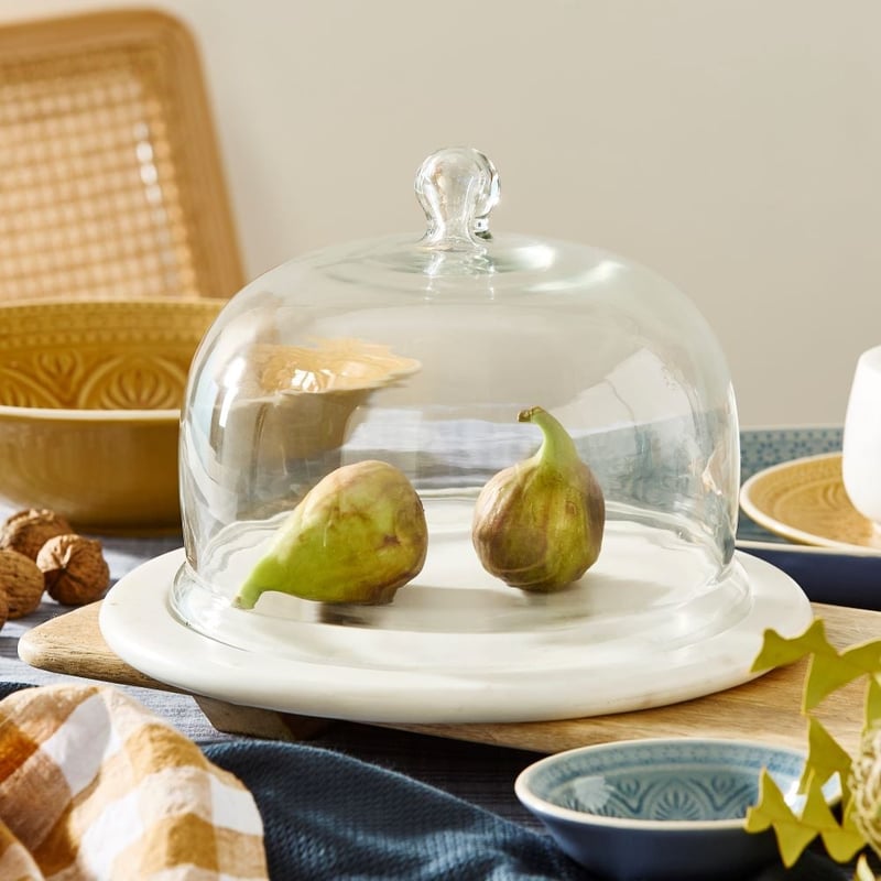 Boston Kitchen White Cake Plate & Glass Dome