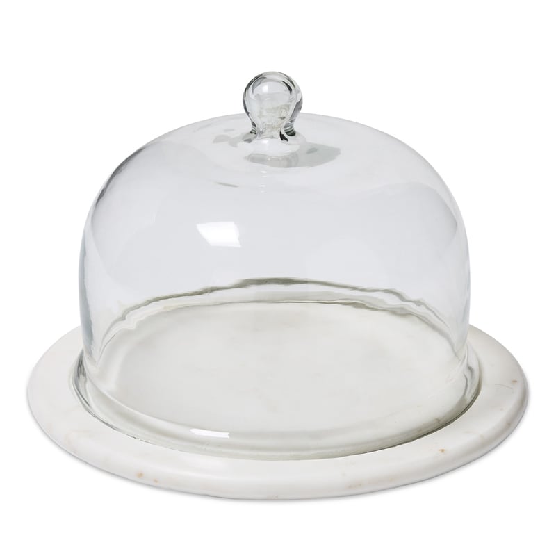 Boston Kitchen White Cake Plate & Glass Dome
