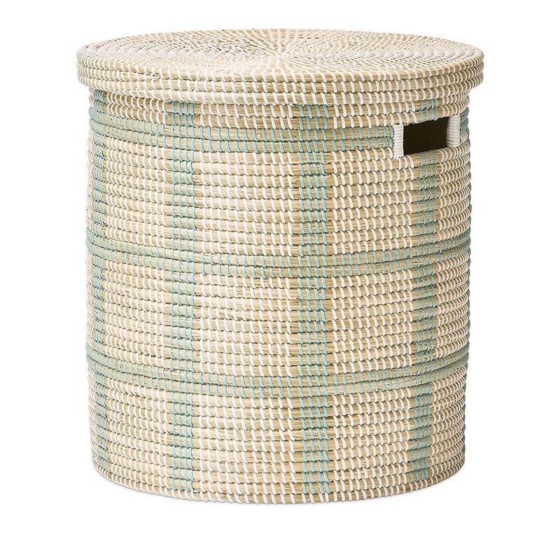 Algiers White & Blue Checks Laundry Basket
