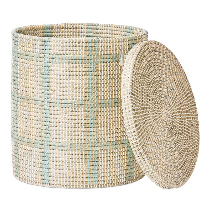 Algiers White & Blue Checks Laundry Basket