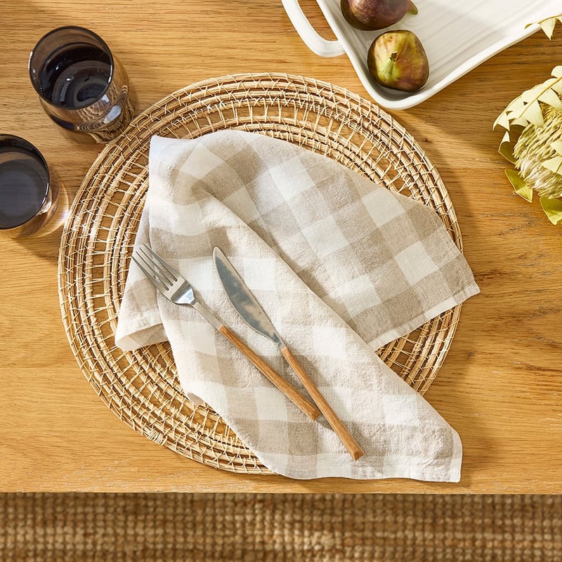 Belgian Natural Check Vintage Washed Linen Napkins Pack of 2