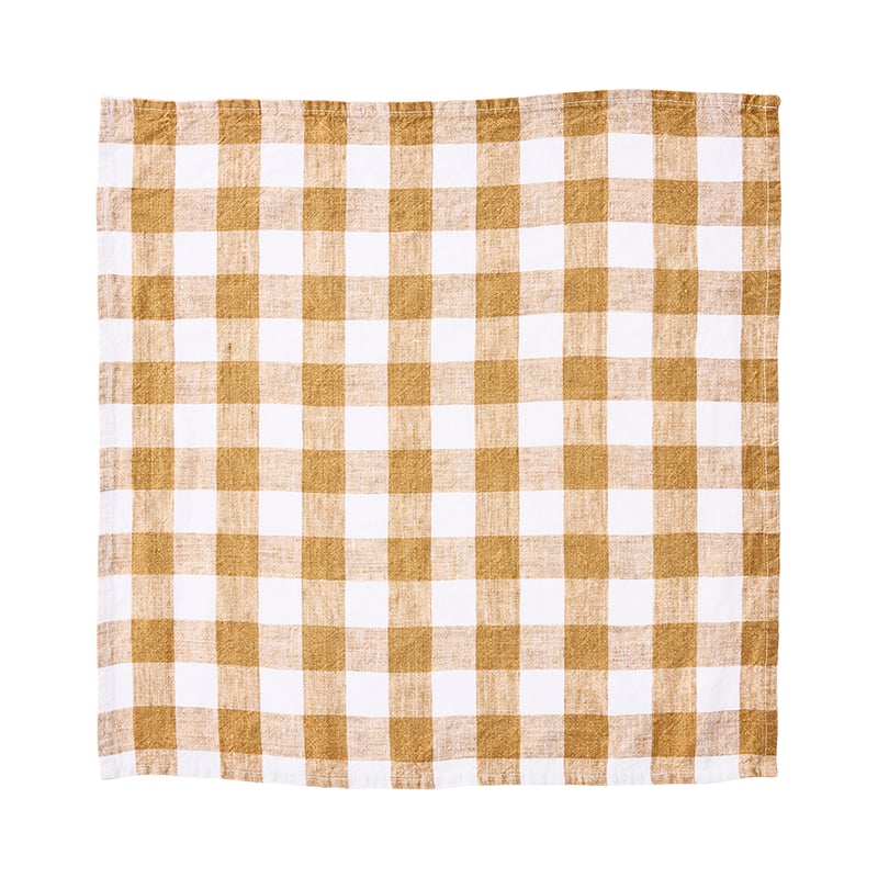 Belgian Vintage Washed Linen Tobacco & White Check Napkins Pack of 2