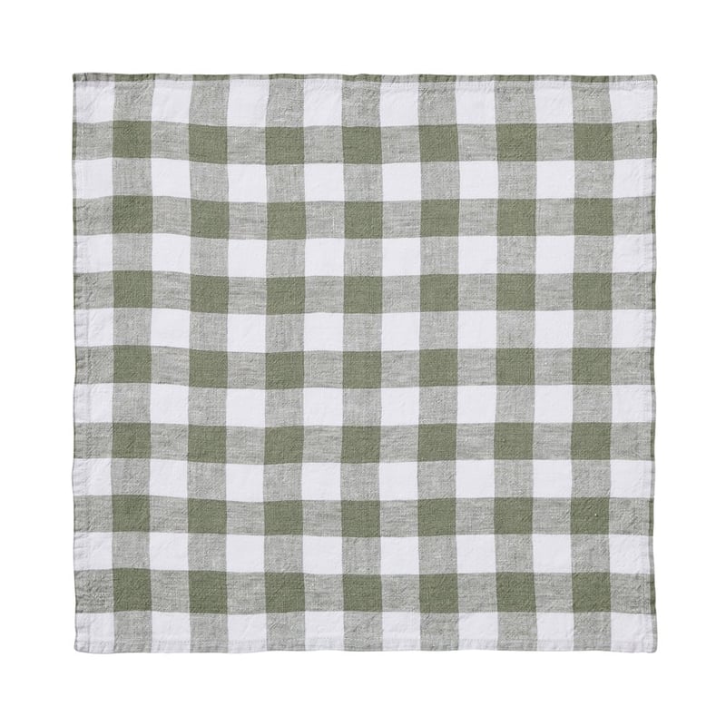 Belgian Forest & White Check Vintage Washed Linen Napkin Pack of 2