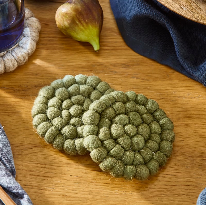 New Zealand Green Wool Coasters Pack of 2