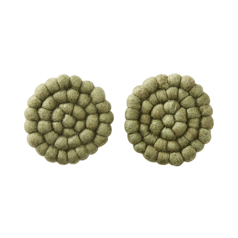 New Zealand Green Wool Coasters Pack of 2