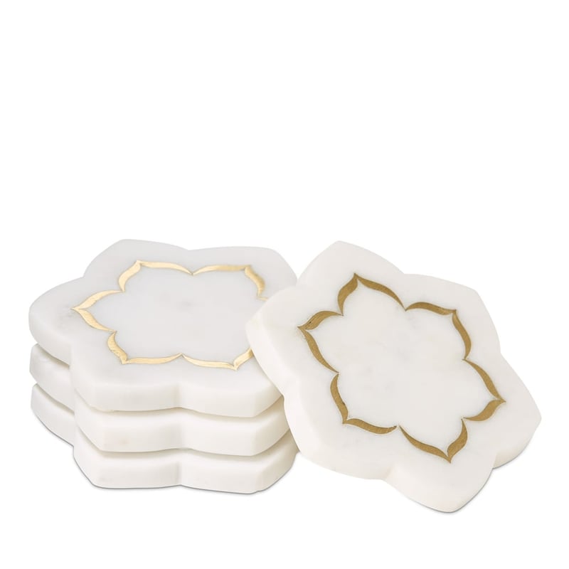 Flower Star White & Gold Marble Coasters Pack of 4