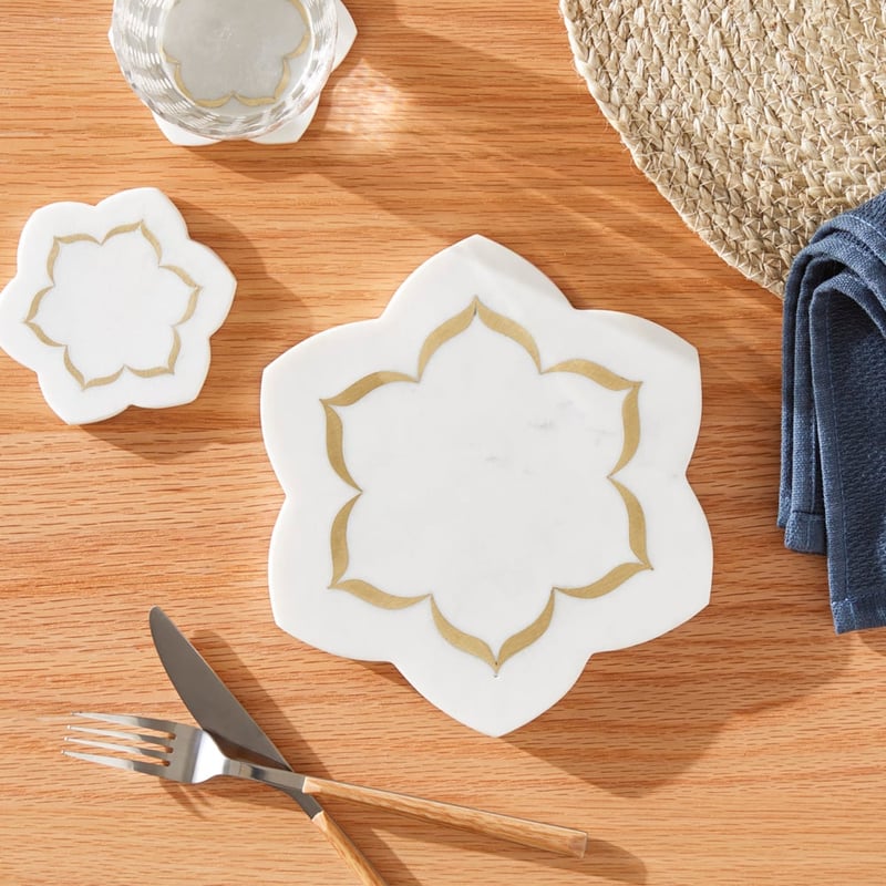 Flower Star White & Gold Marble Trivet