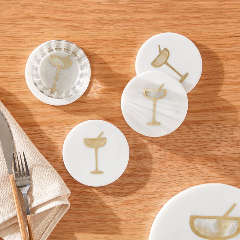 Cocktail White & Gold Marble Coasters Pack of 4