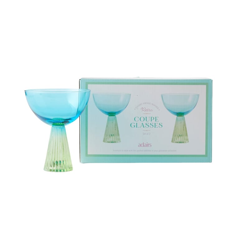 Retro Blue & Green Coupe Glass Pack of 2