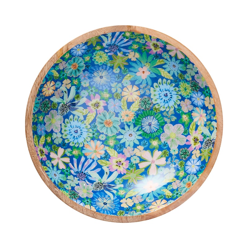 Sia Floral Blue Timber Footed Bowl
