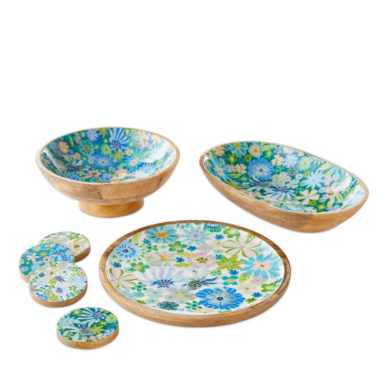 Sia Floral White Timber Round Flat Tray