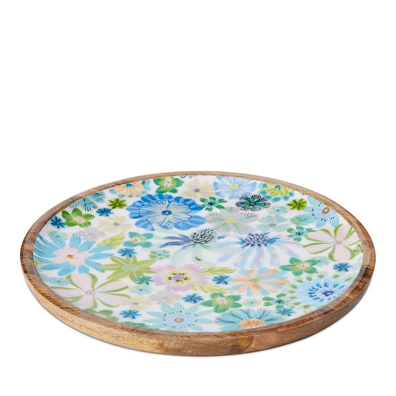 Sia Floral White Timber Round Flat Tray